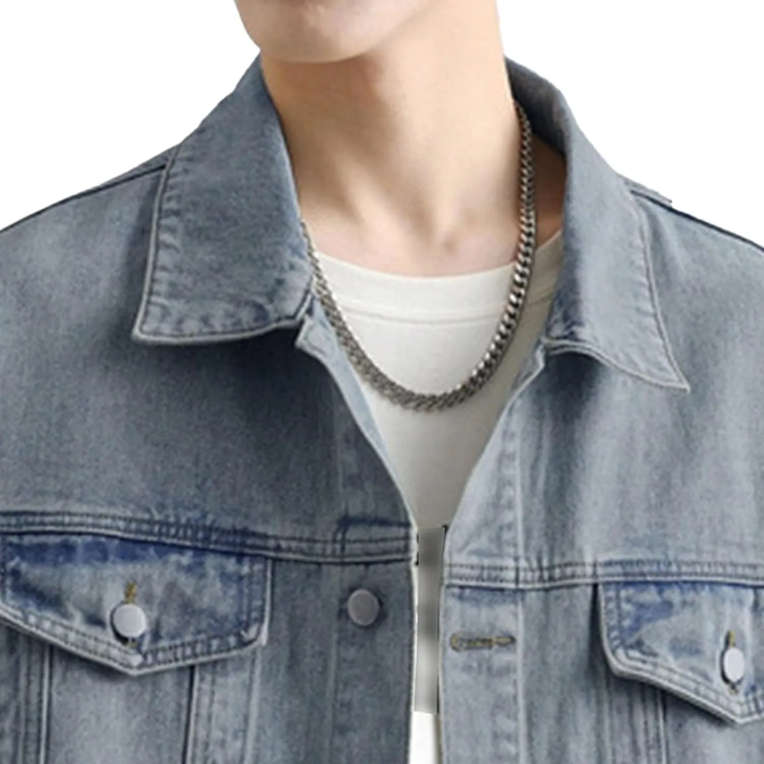 Men's Loose Denim Jacket Washed Distressed Denim Coat Casual Lapel Washed Button Down Trucker Jacket
