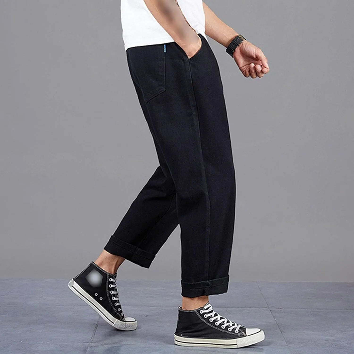 Men's Loose Fit Fashion Denim Pants Casual Washed Streetwear Jeans Straight Leg Biker Comfort Jeans
