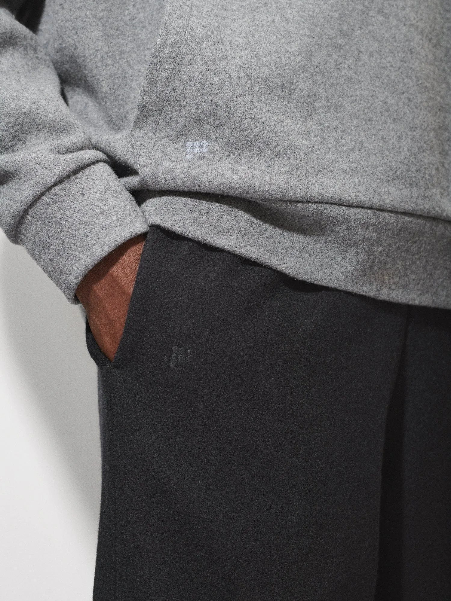 Mens Recycled Wool Jersey Barrel-Leg Track Pants—black