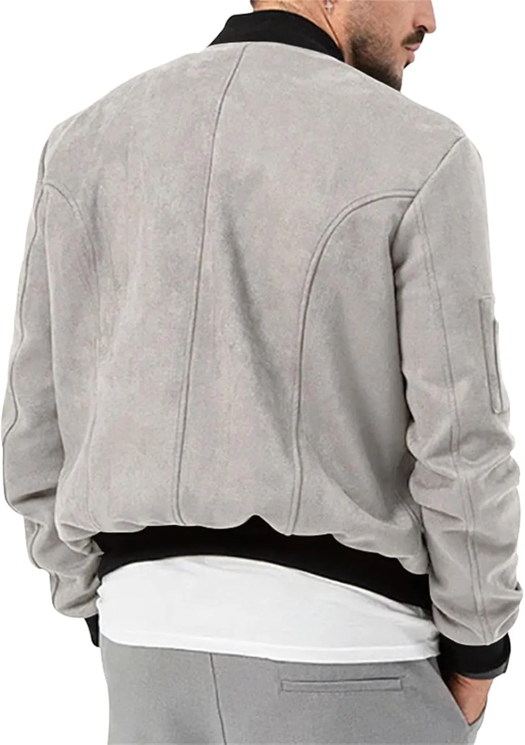 Mens Suede Jacket Vintage Leather Baseball Bomber Jacket Long Sleeve Button Lightweight Cardigan Jacket for Men