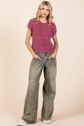 Mittoshop Washed Wide Leg Jeans with Pockets