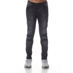 Moto Fashion Black Washed Fashion Jeans With Distress and Cut on Knees