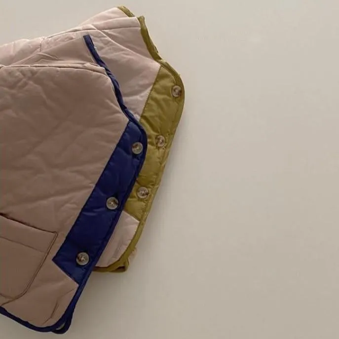 Naya Padded Button Up Spring Jacket (Beige/Blue)