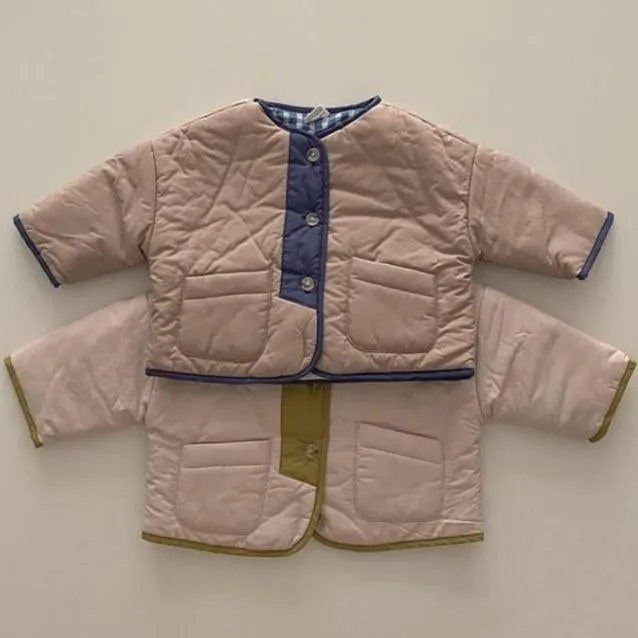 Naya Padded Button Up Spring Jacket (Beige/Blue)