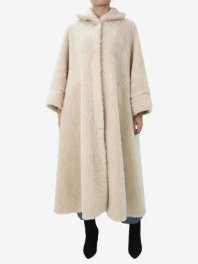 Neutral faux-sheepskin coat - size UK 10