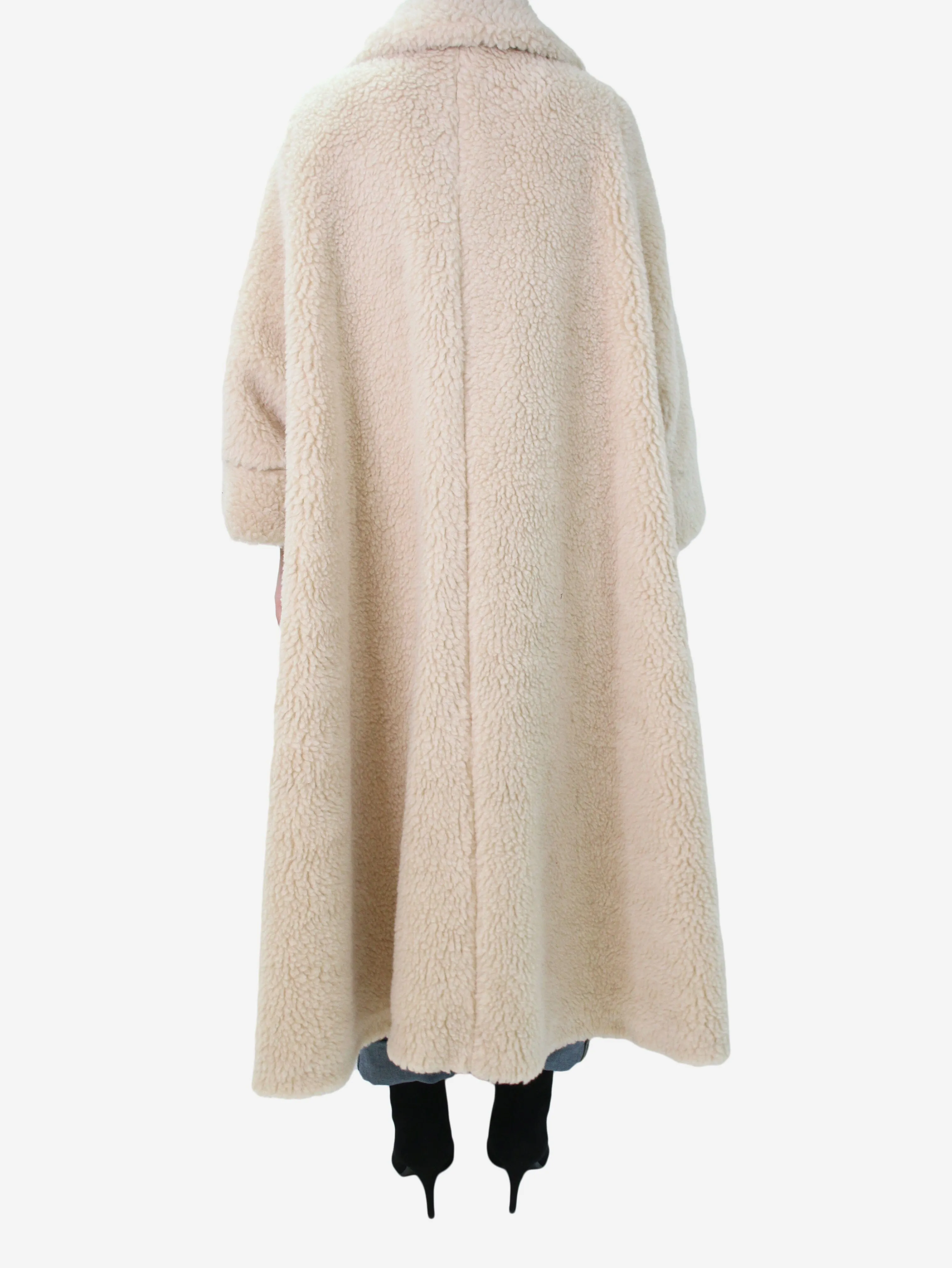Neutral faux-sheepskin coat - size UK 10