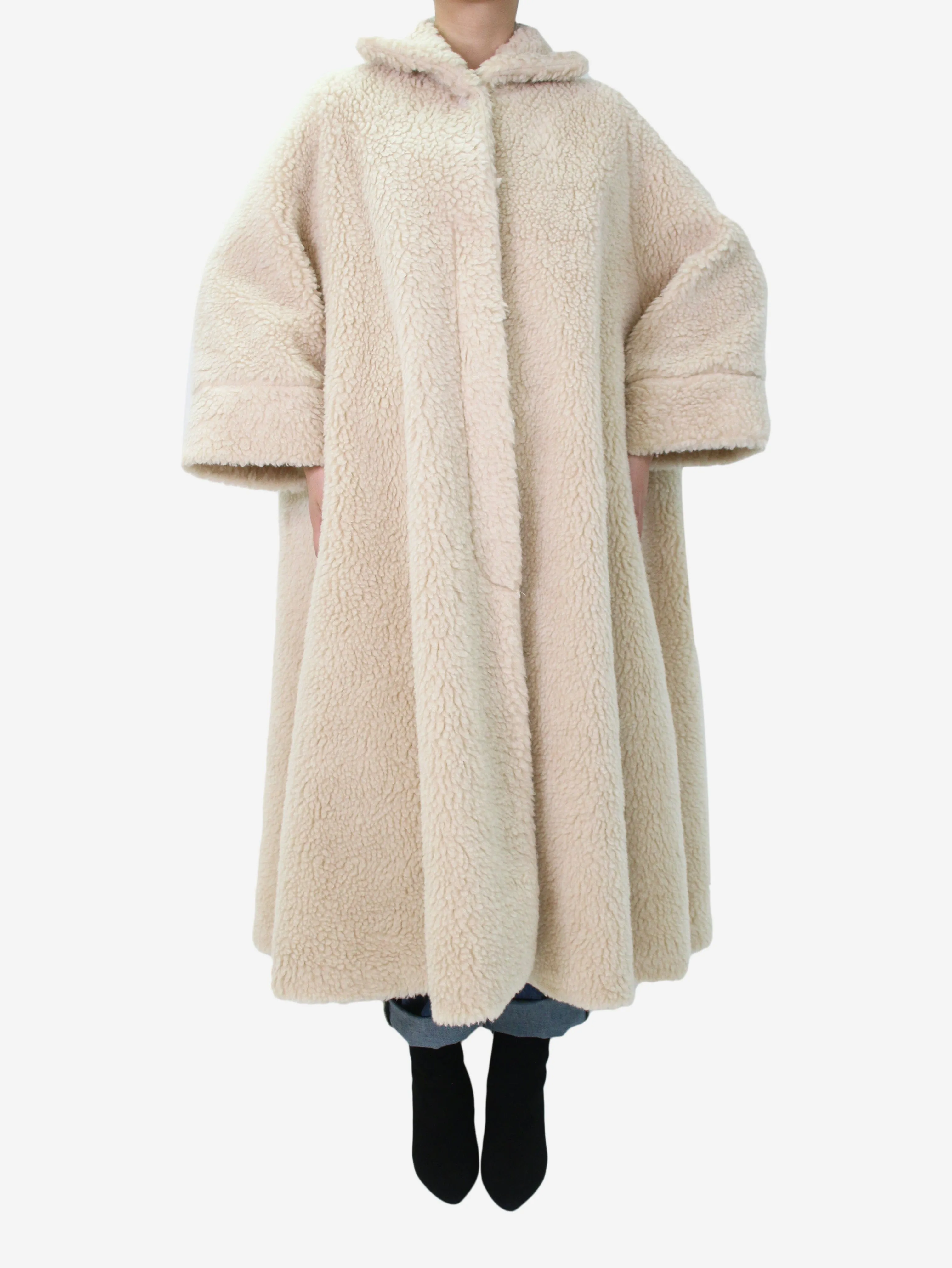 Neutral faux-sheepskin coat - size UK 10