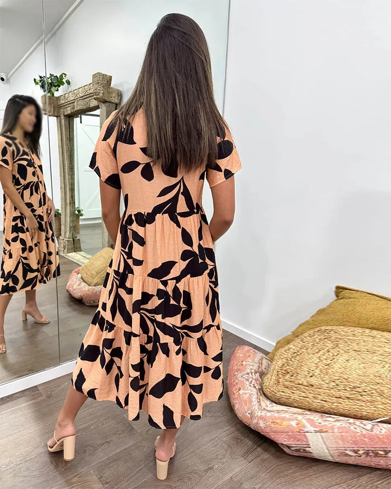 Pocket lapel printed dress