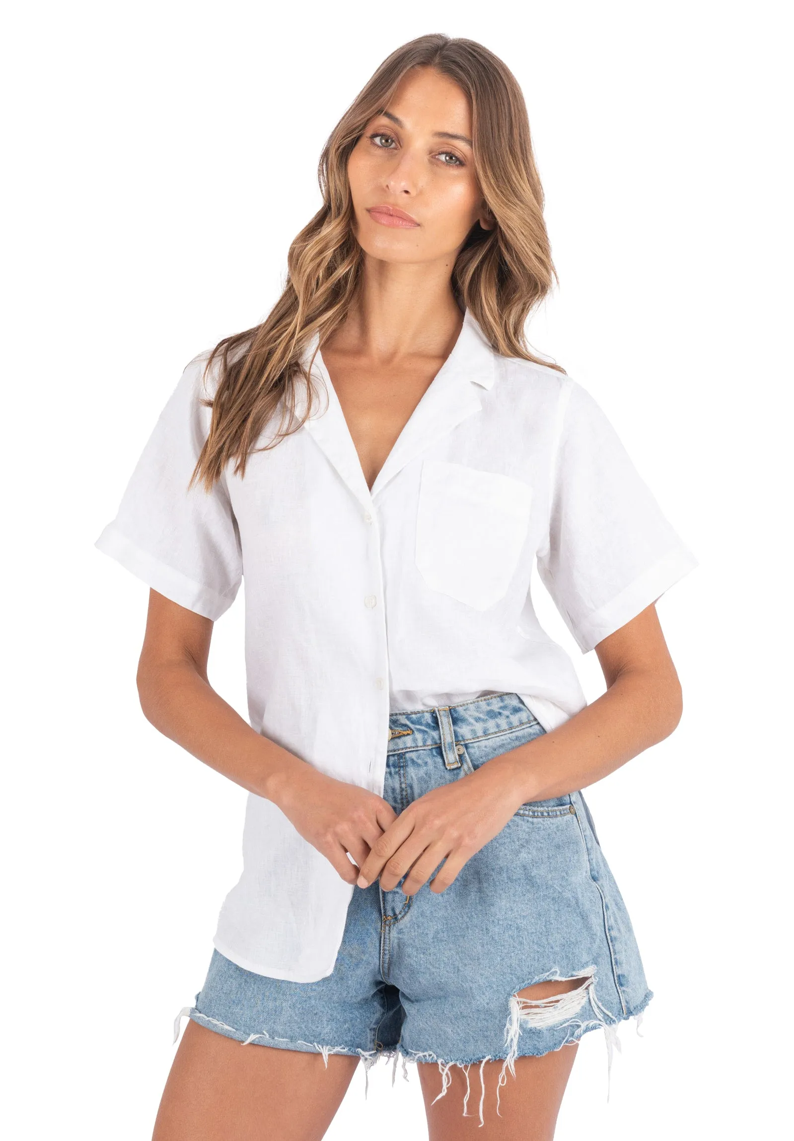Revere White SS Linen T-shirt