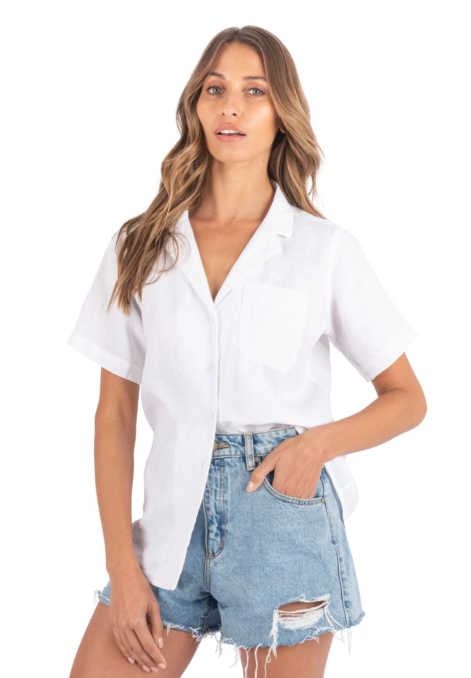 Revere White SS Linen T-shirt