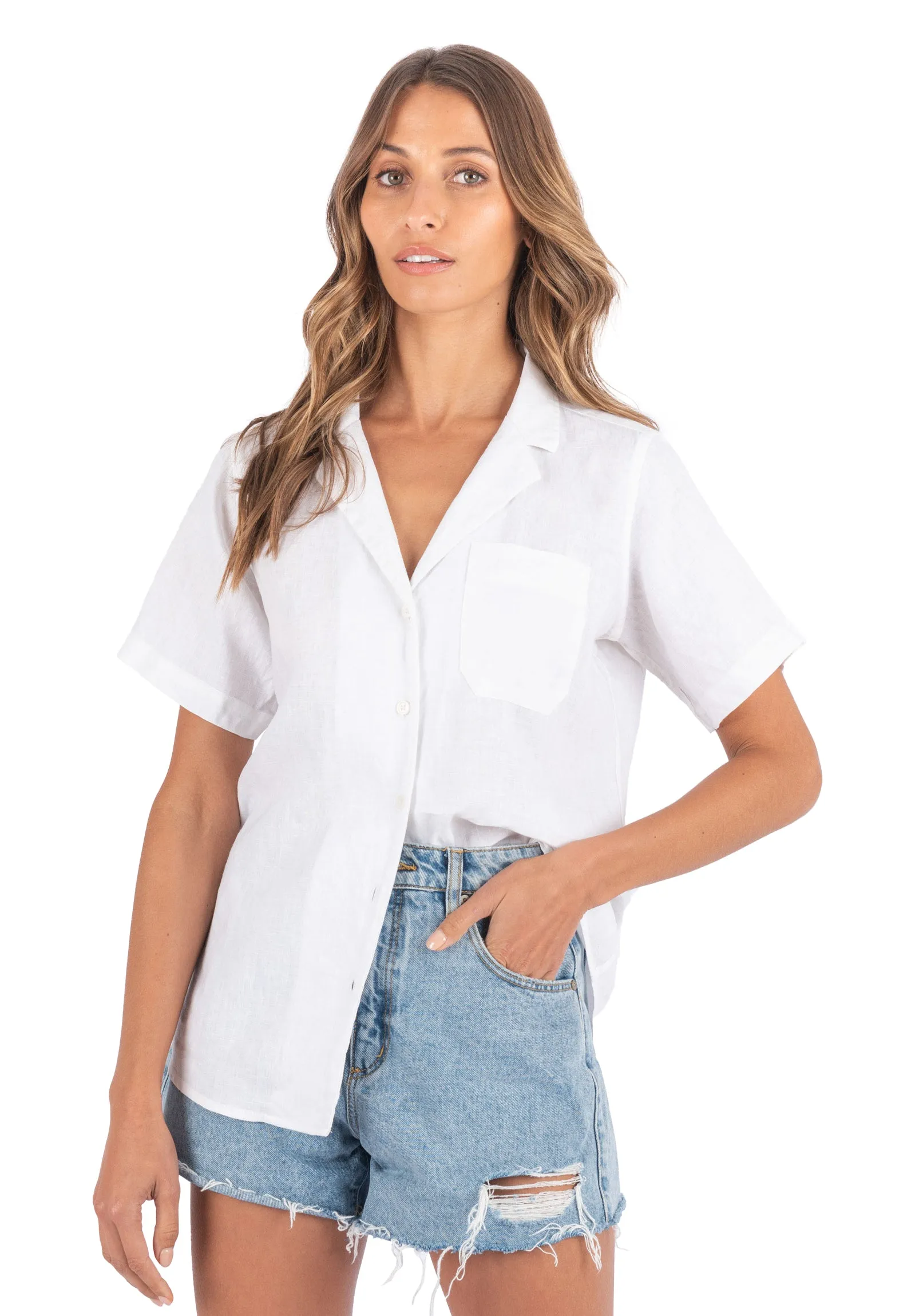 Revere White SS Linen T-shirt