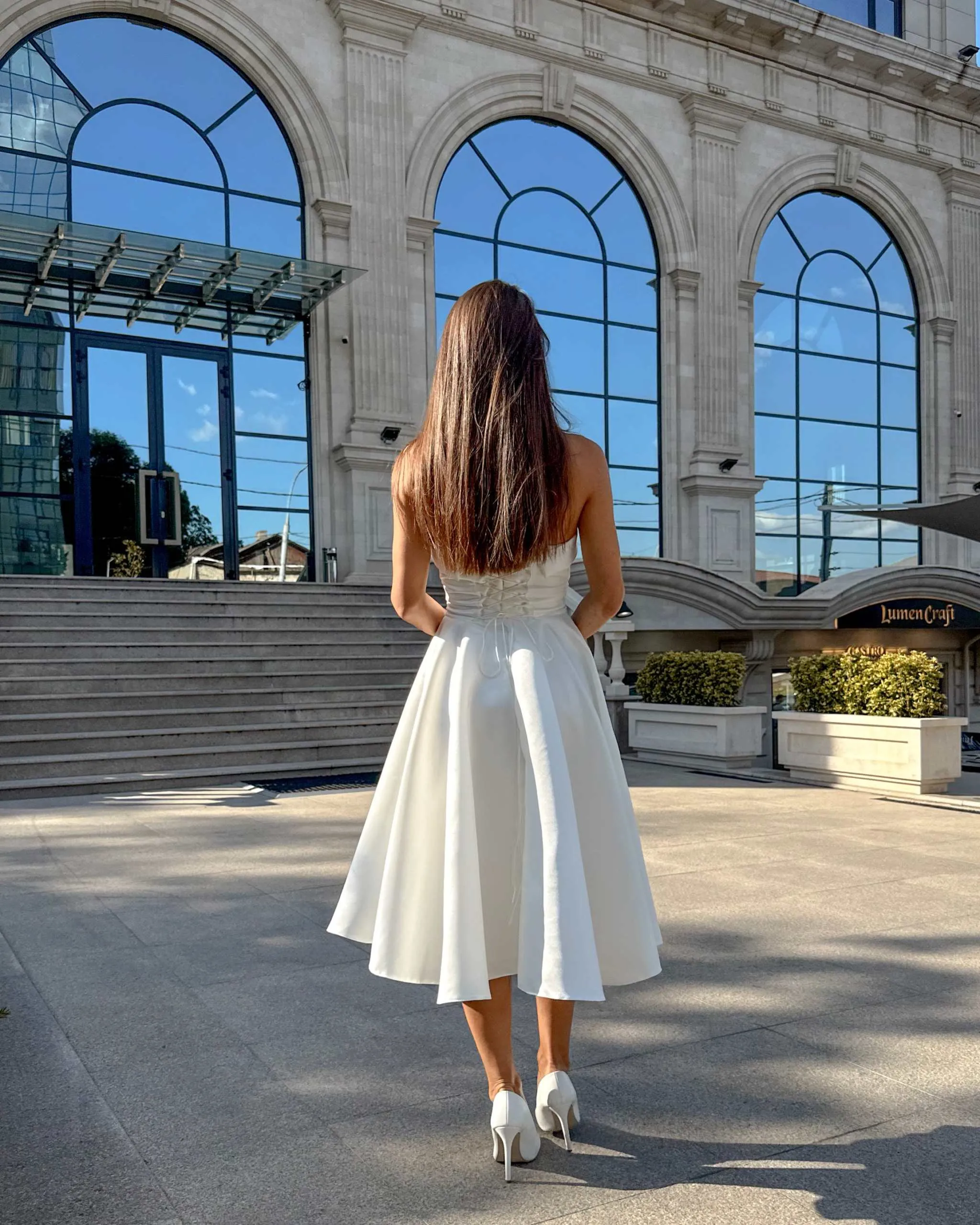 Rochia alba cununie civila cu corset
