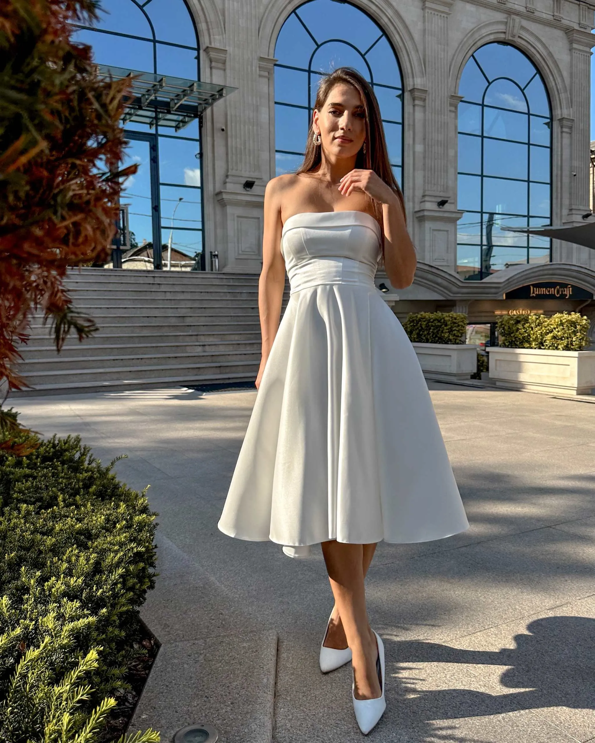 Rochia alba cununie civila cu corset