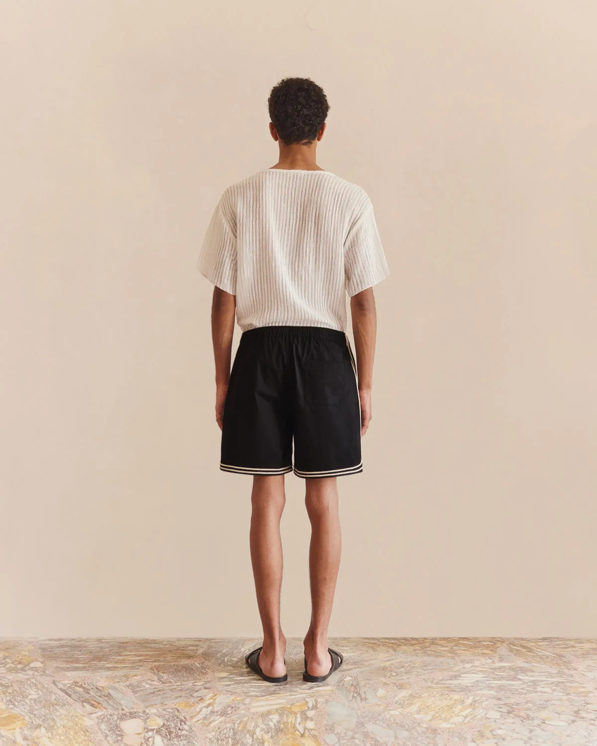 Sheer Stripe Linen Woven Tee White