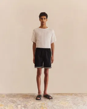 Sheer Stripe Linen Woven Tee White