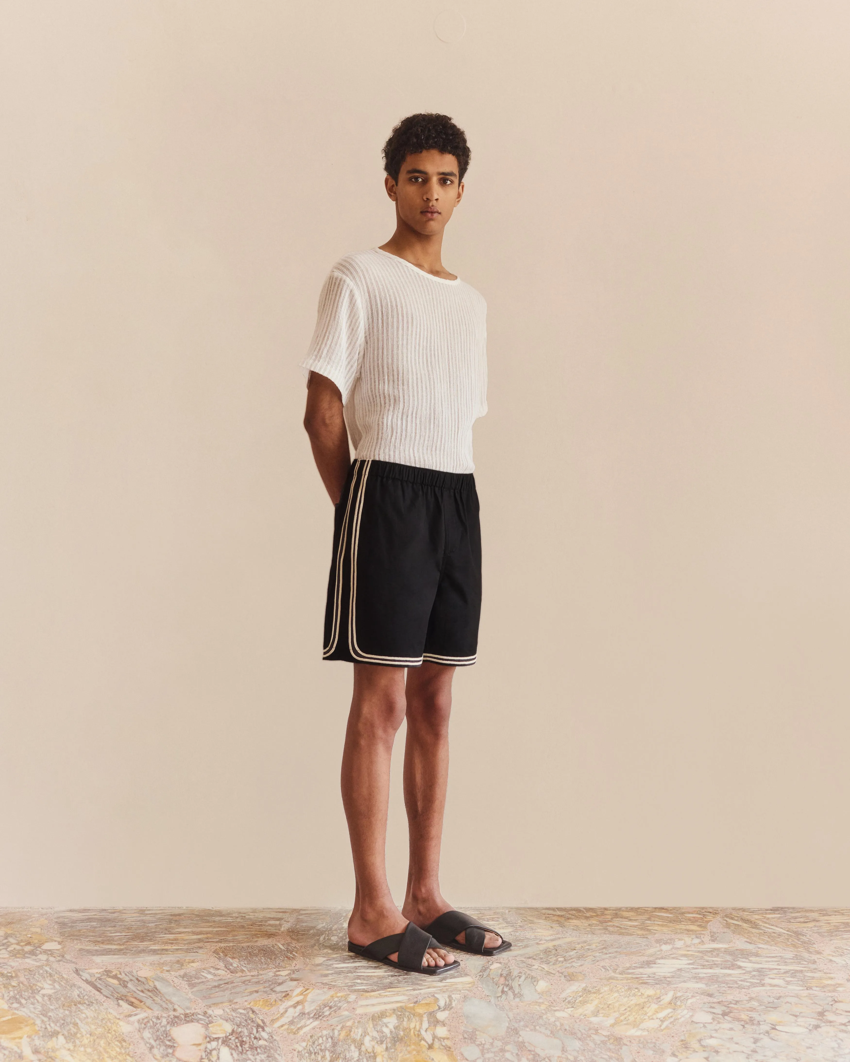 Sheer Stripe Linen Woven Tee White