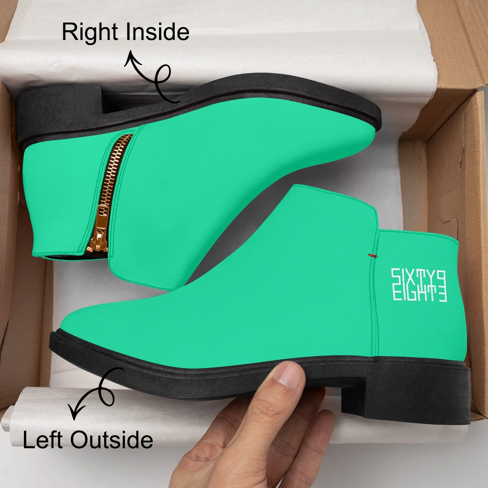 Sixty Eight 93 Logo White Sea Green Suede Zipper Boots