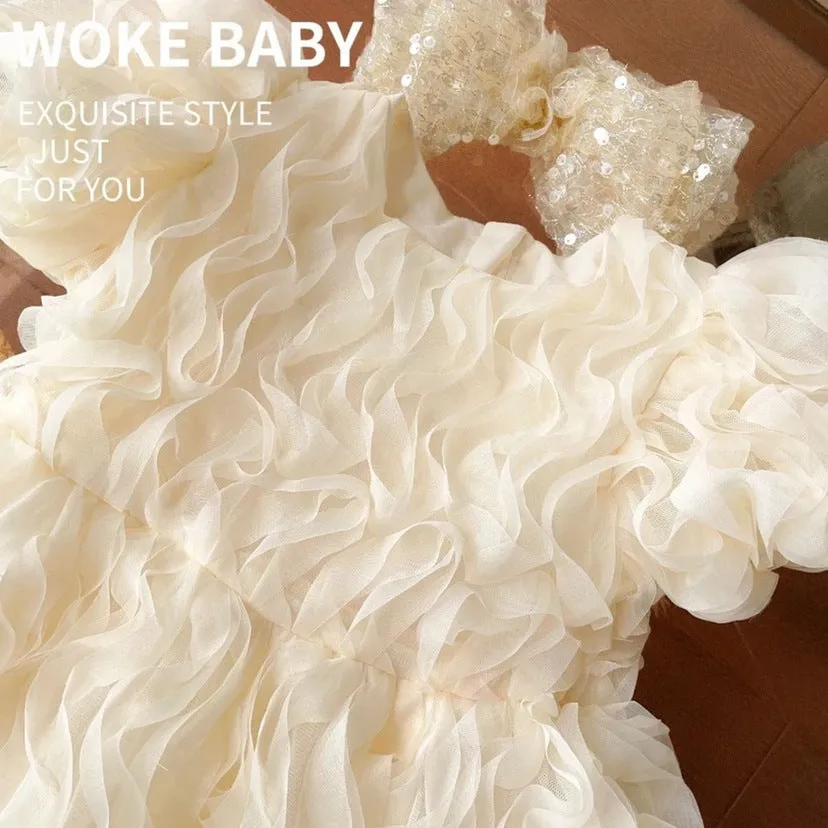 Solid Puff Elegant Apricot Dress