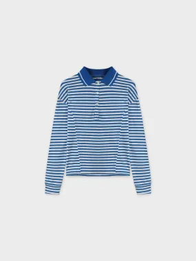 Striped Collar Tee-Blue/White