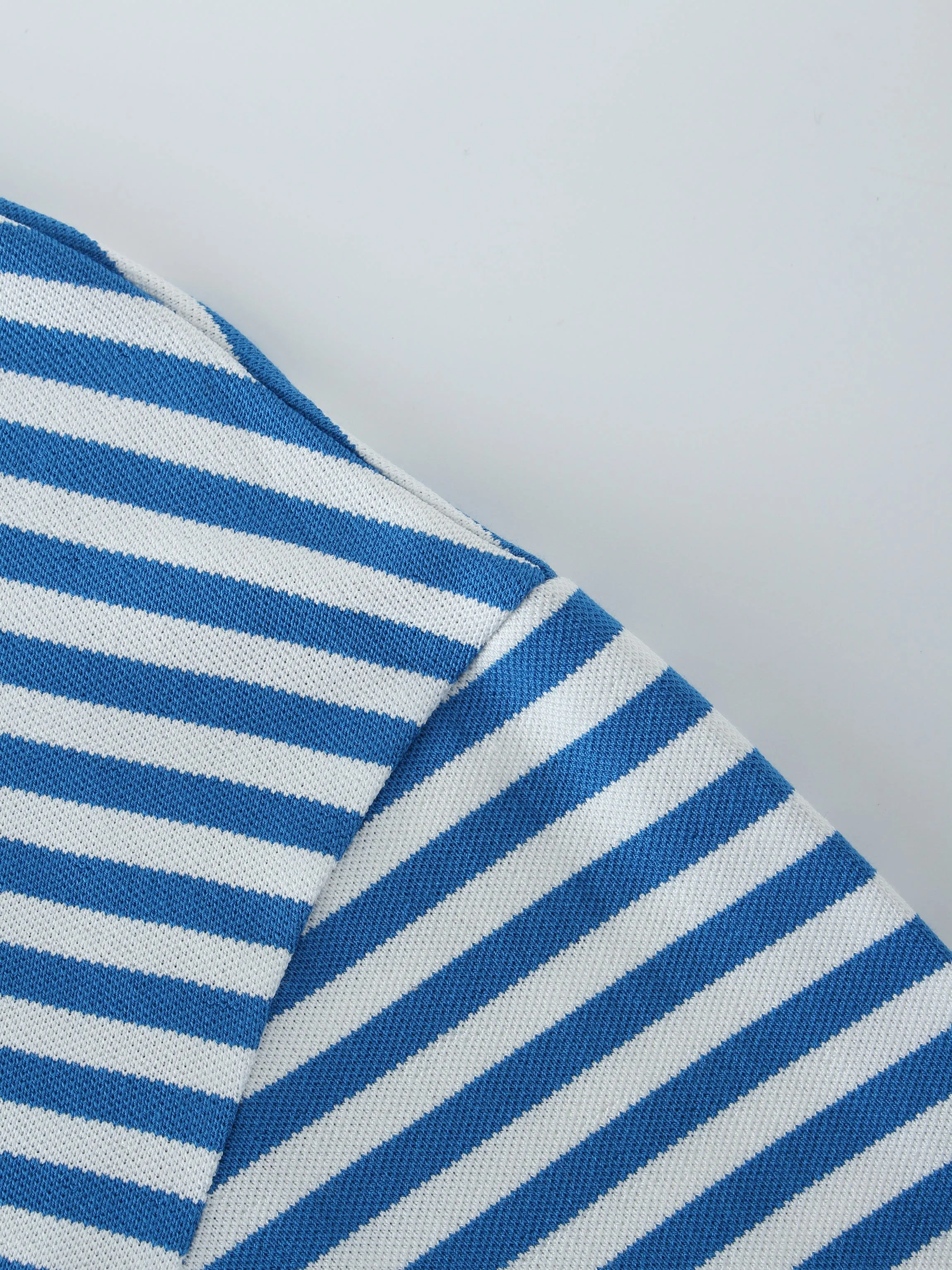 Striped Collar Tee-Blue/White