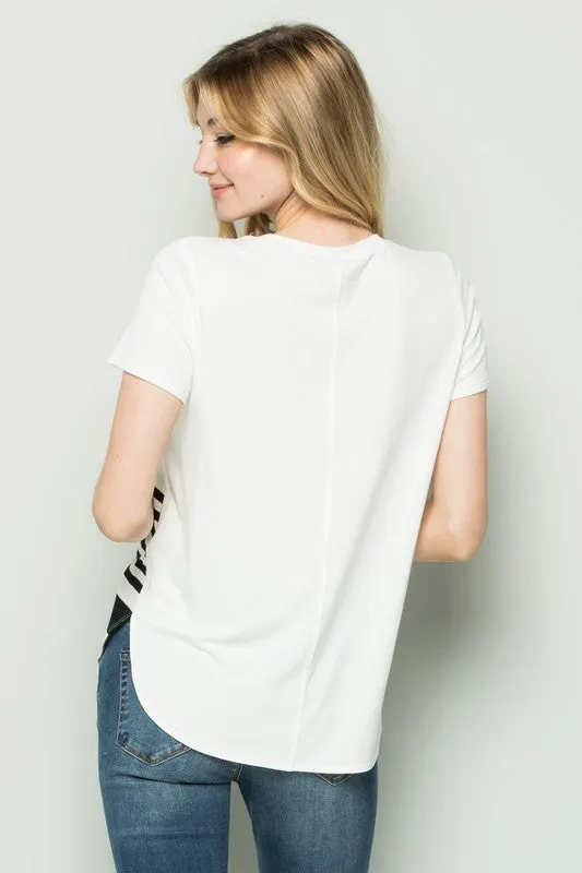 Striped panel raglan short sleeve tee
