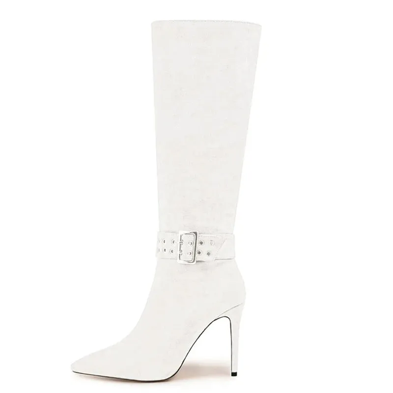Trend4us Women's Suede Stiletto Knee-High Boots