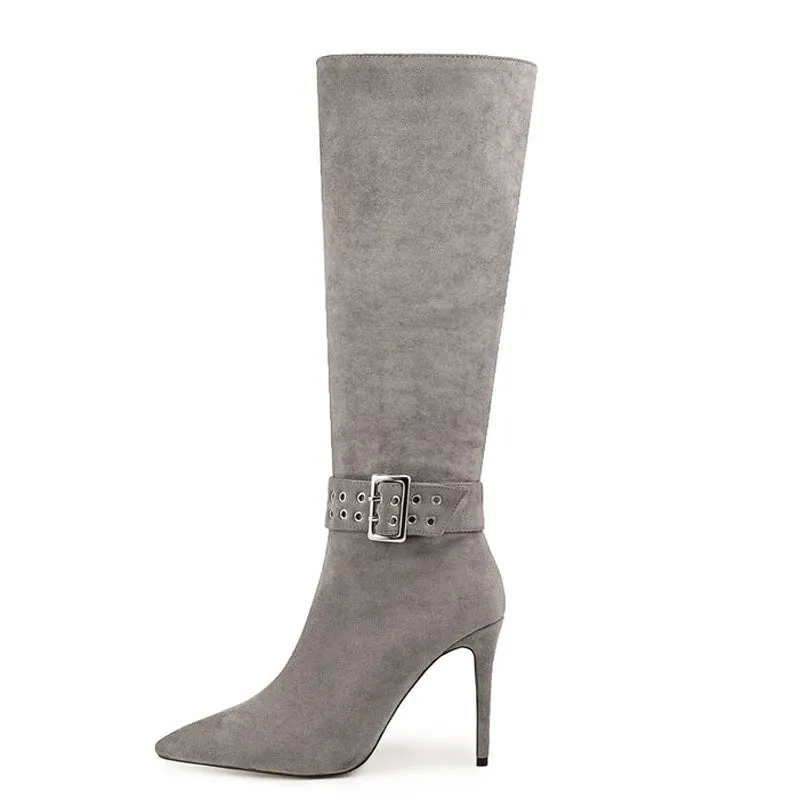 Trend4us Women's Suede Stiletto Knee-High Boots
