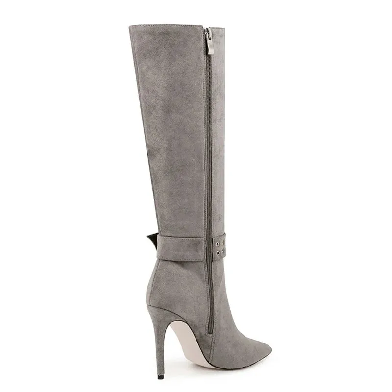 Trend4us Women's Suede Stiletto Knee-High Boots