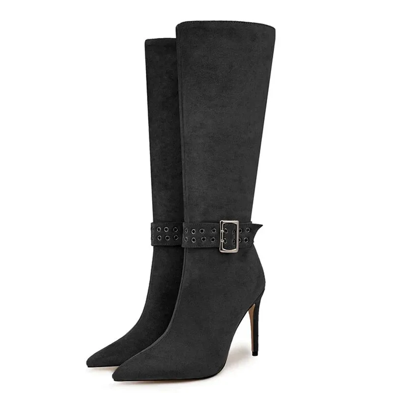 Trend4us Women's Suede Stiletto Knee-High Boots