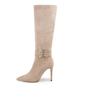 Trend4us Women's Suede Stiletto Knee-High Boots