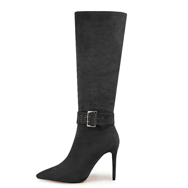 Trend4us Women's Suede Stiletto Knee-High Boots