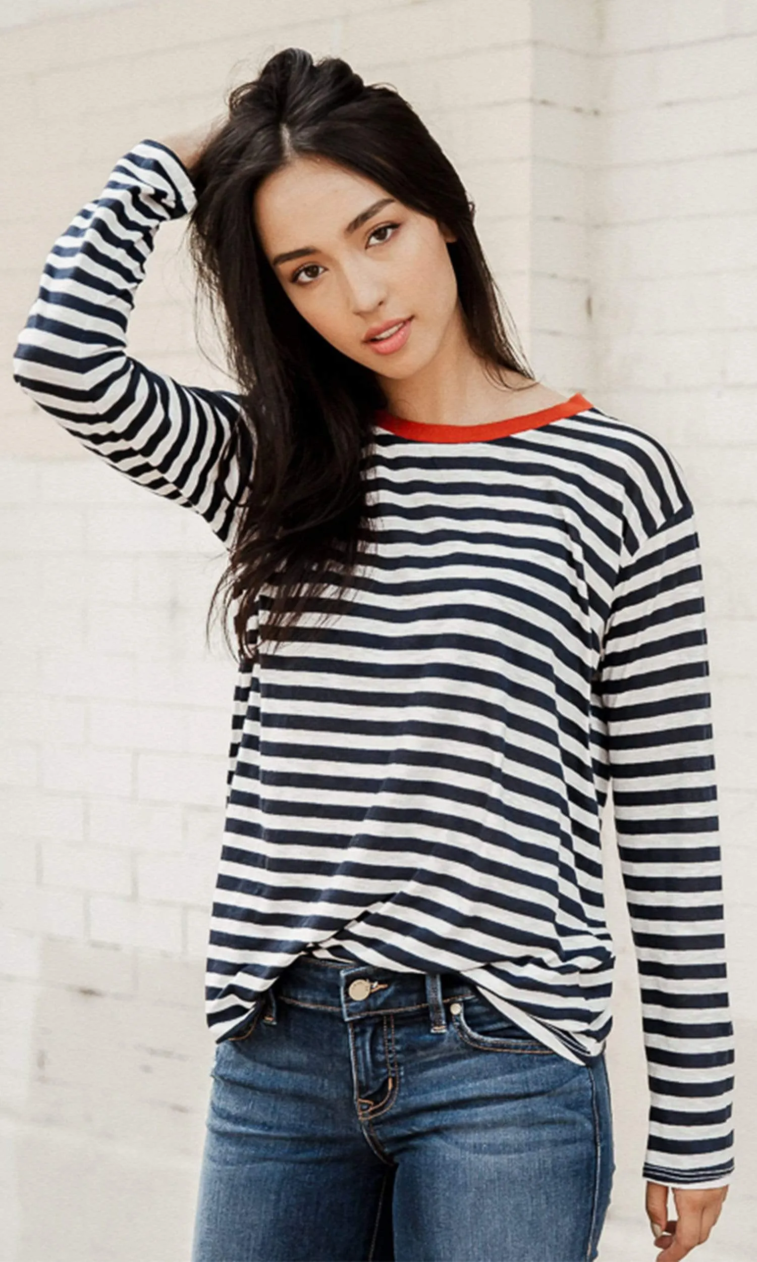 Velvet by Graham & Spencer Renny Slub Knit Stripe Long Sleeve Tee