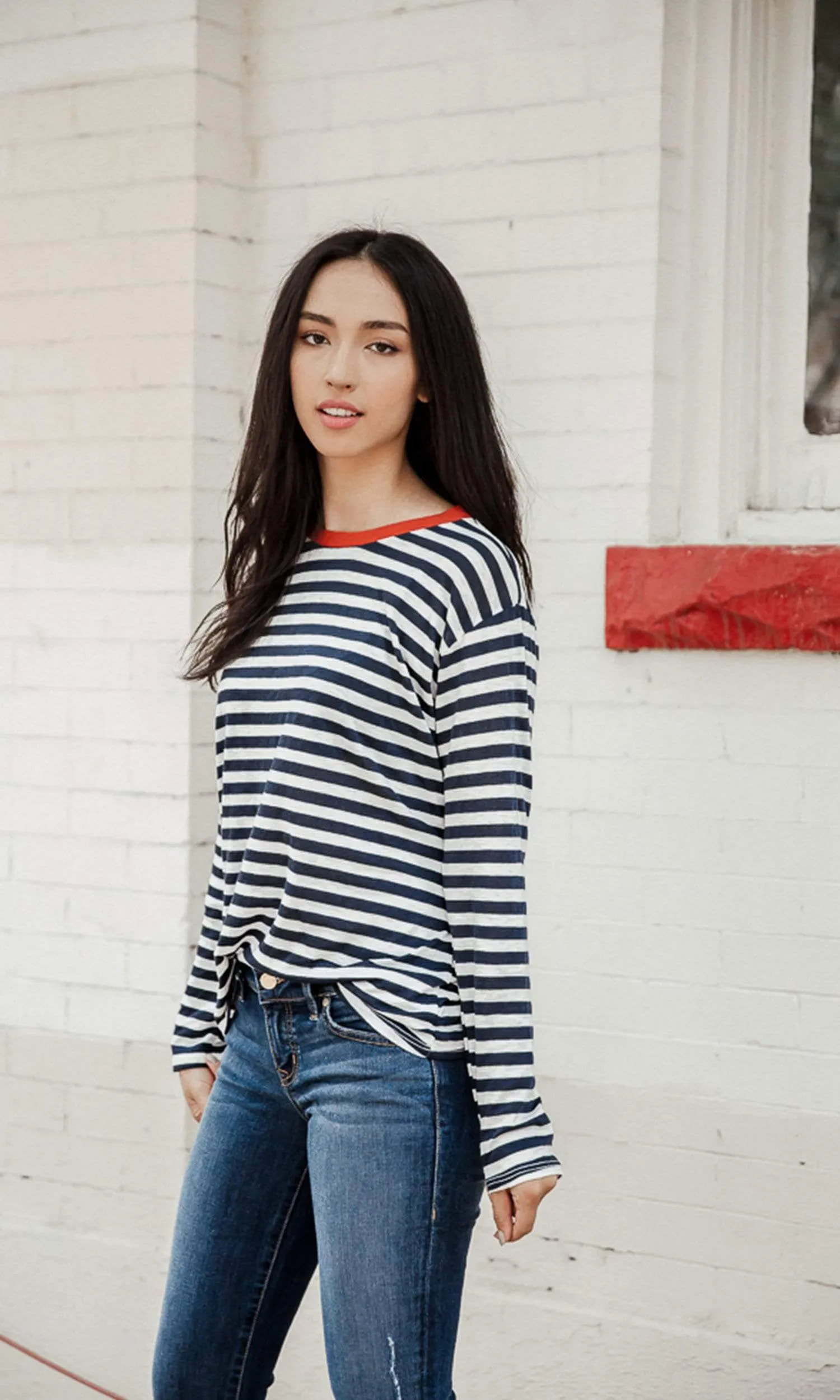 Velvet by Graham & Spencer Renny Slub Knit Stripe Long Sleeve Tee