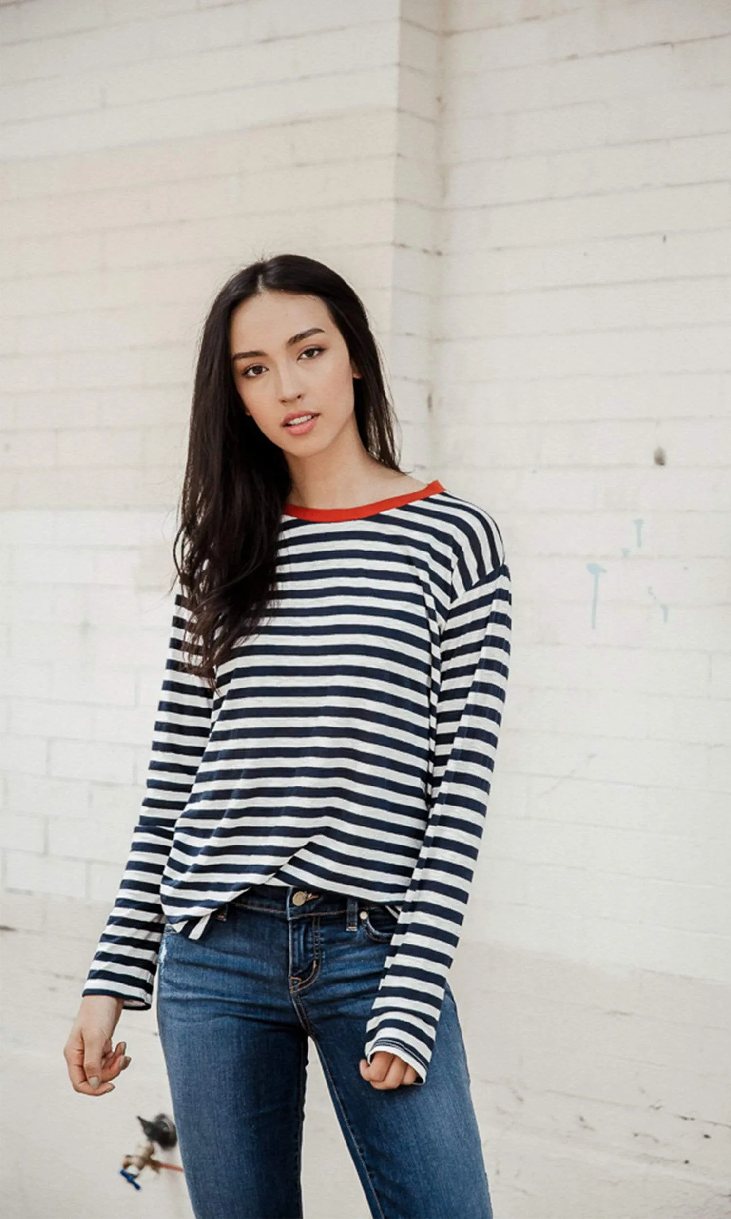 Velvet by Graham & Spencer Renny Slub Knit Stripe Long Sleeve Tee