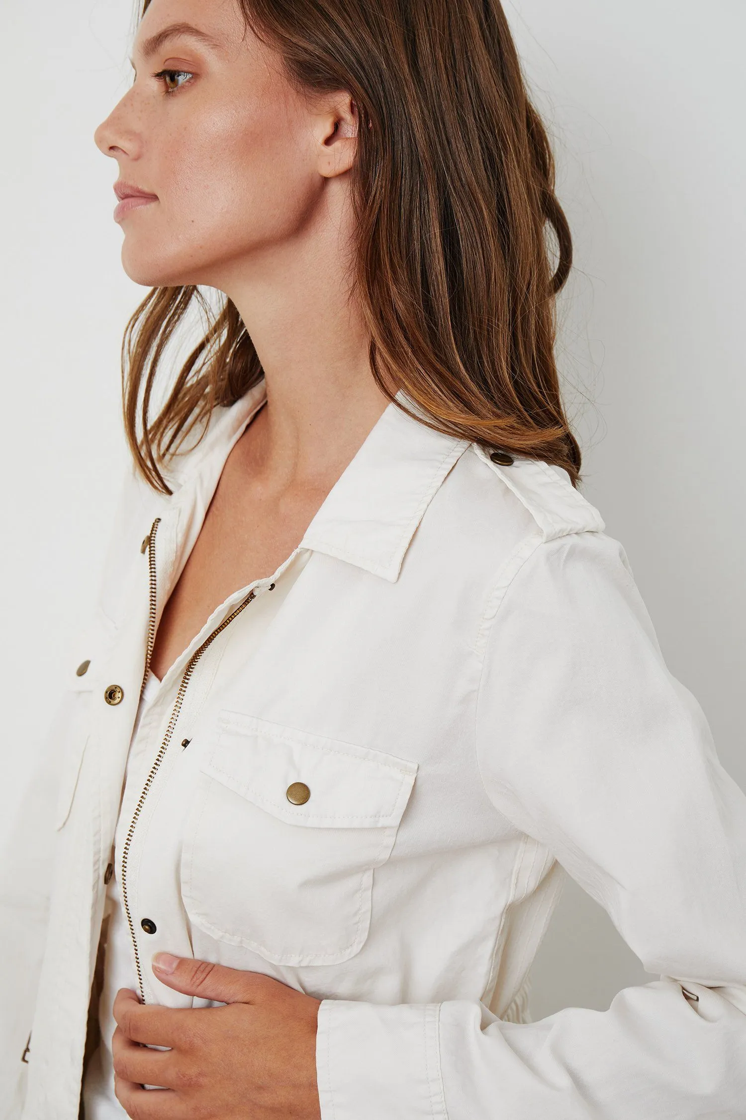 Velvet Ruby Cotton Twill Jacket- Ecru