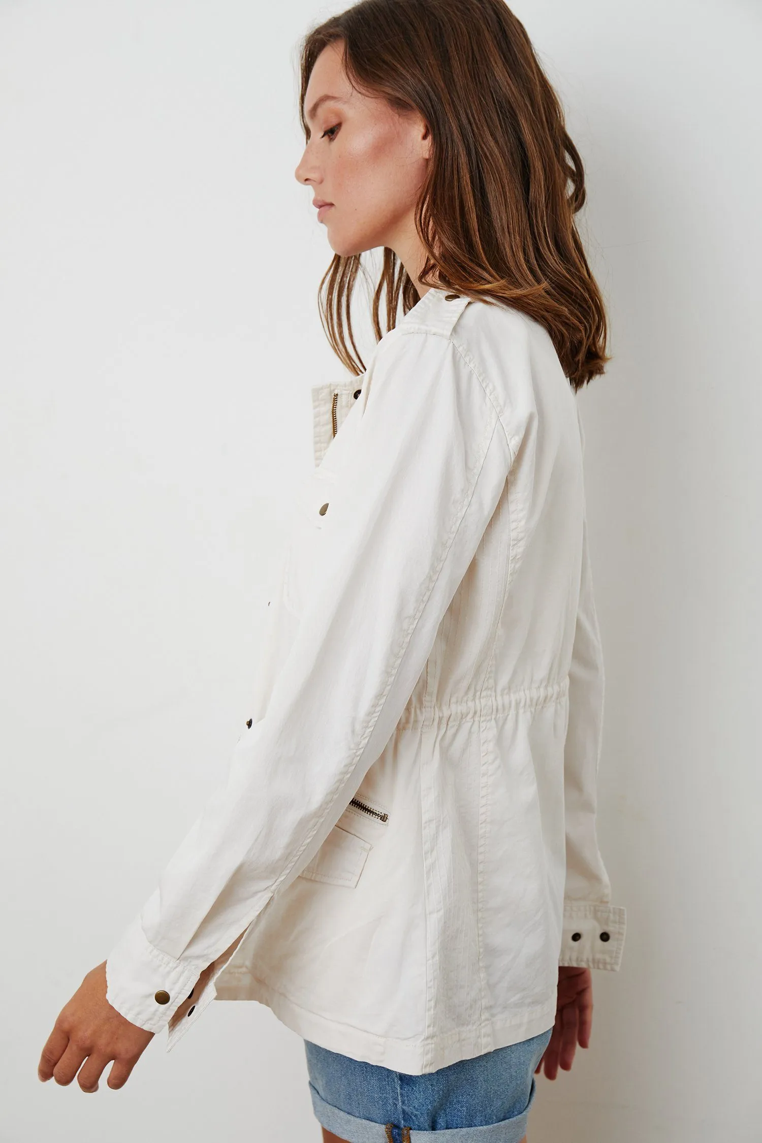 Velvet Ruby Cotton Twill Jacket- Ecru