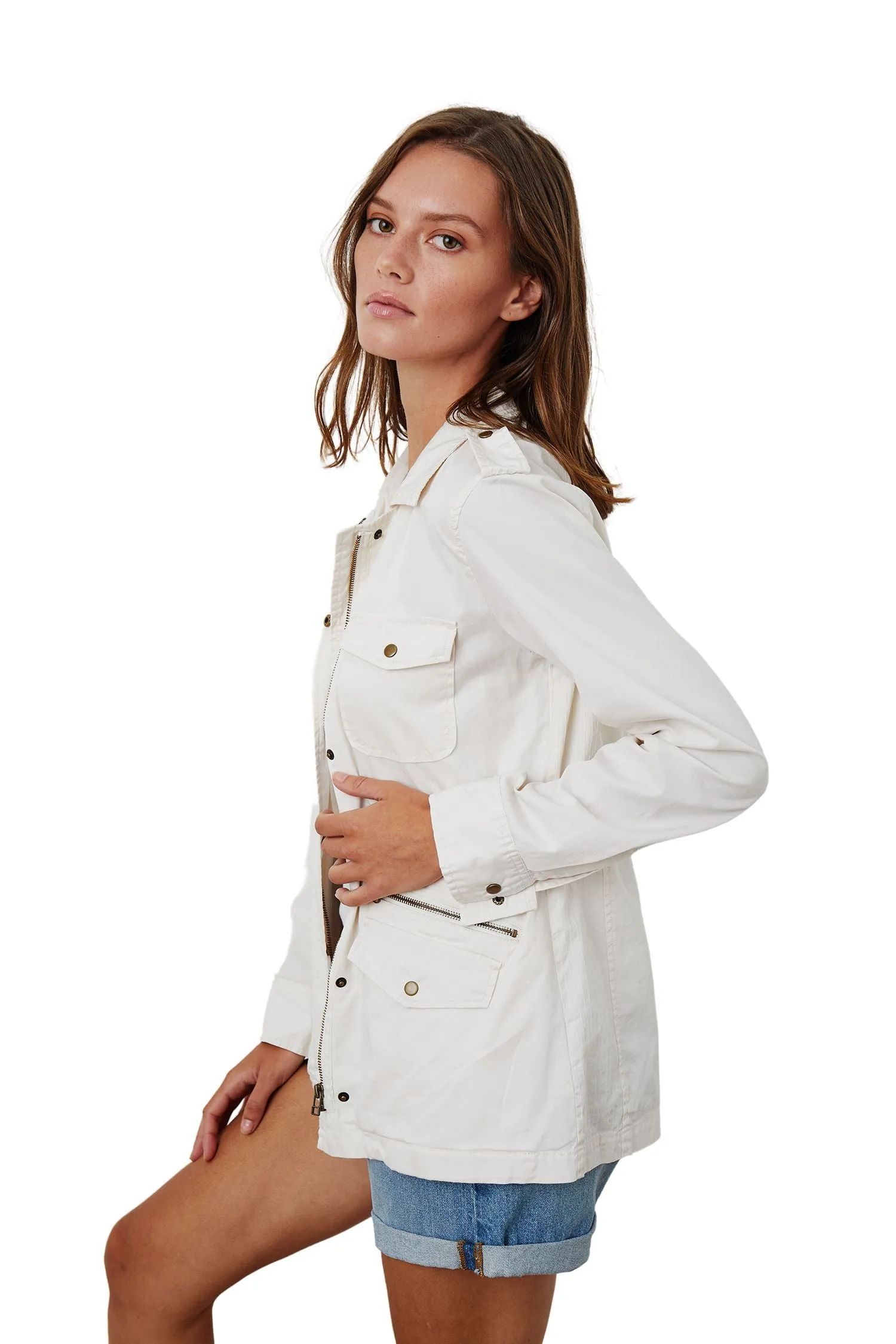 Velvet Ruby Cotton Twill Jacket- Ecru