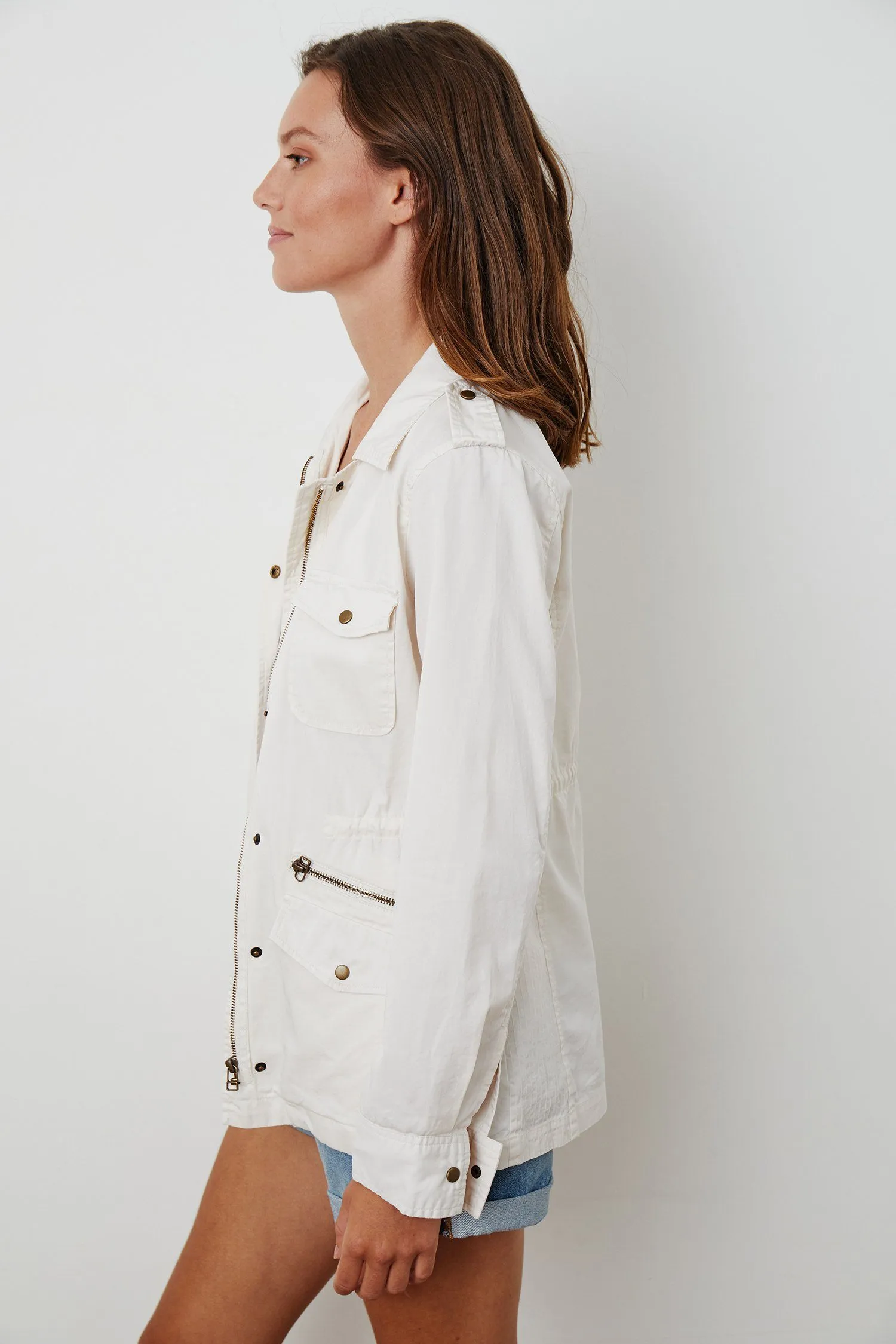 Velvet Ruby Cotton Twill Jacket- Ecru