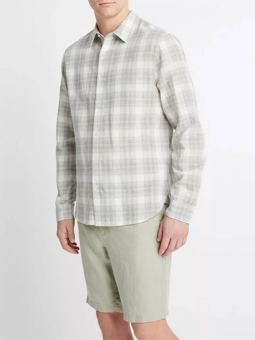 Vince Salton Plaid Long-Sleeve Shirt in Alabaster/Dried Cactus