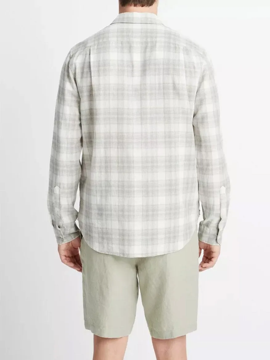 Vince Salton Plaid Long-Sleeve Shirt in Alabaster/Dried Cactus