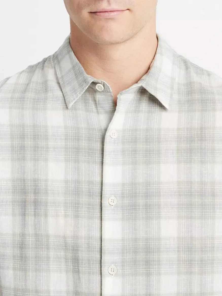 Vince Salton Plaid Long-Sleeve Shirt in Alabaster/Dried Cactus