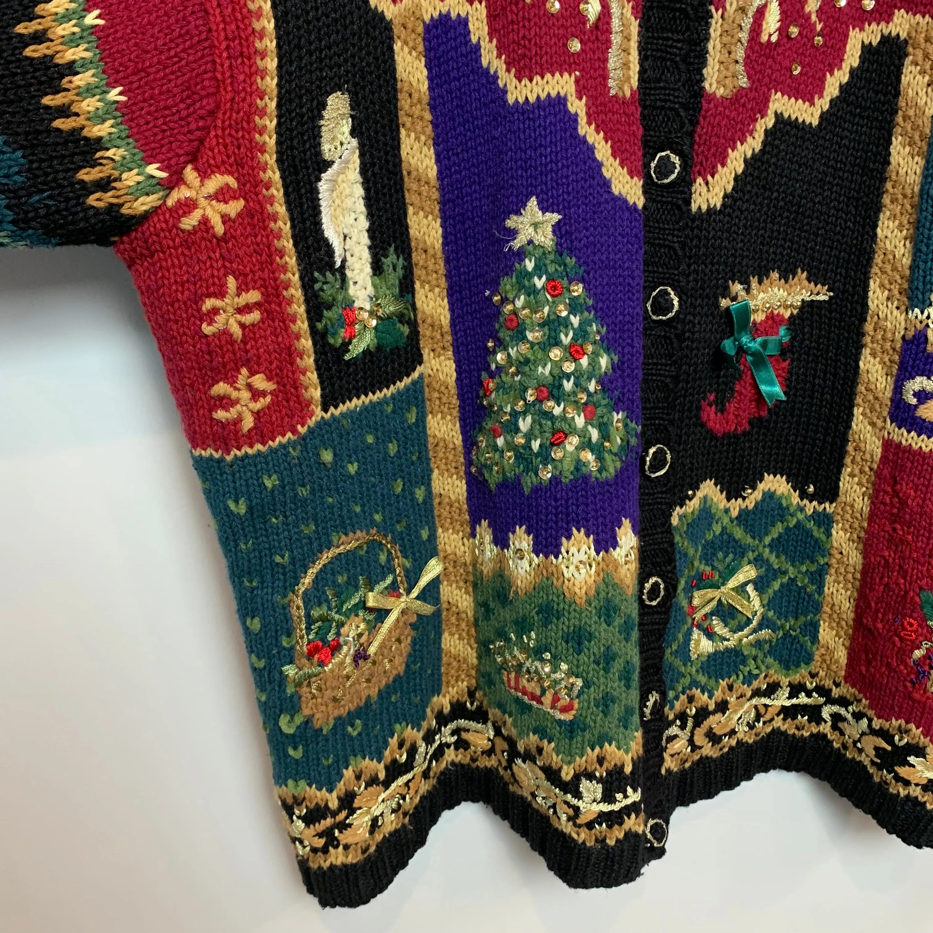 Vintage 90s Heirloom Collectibles Women Christmas Cardigan Sweater Chunky Knit 26/28
