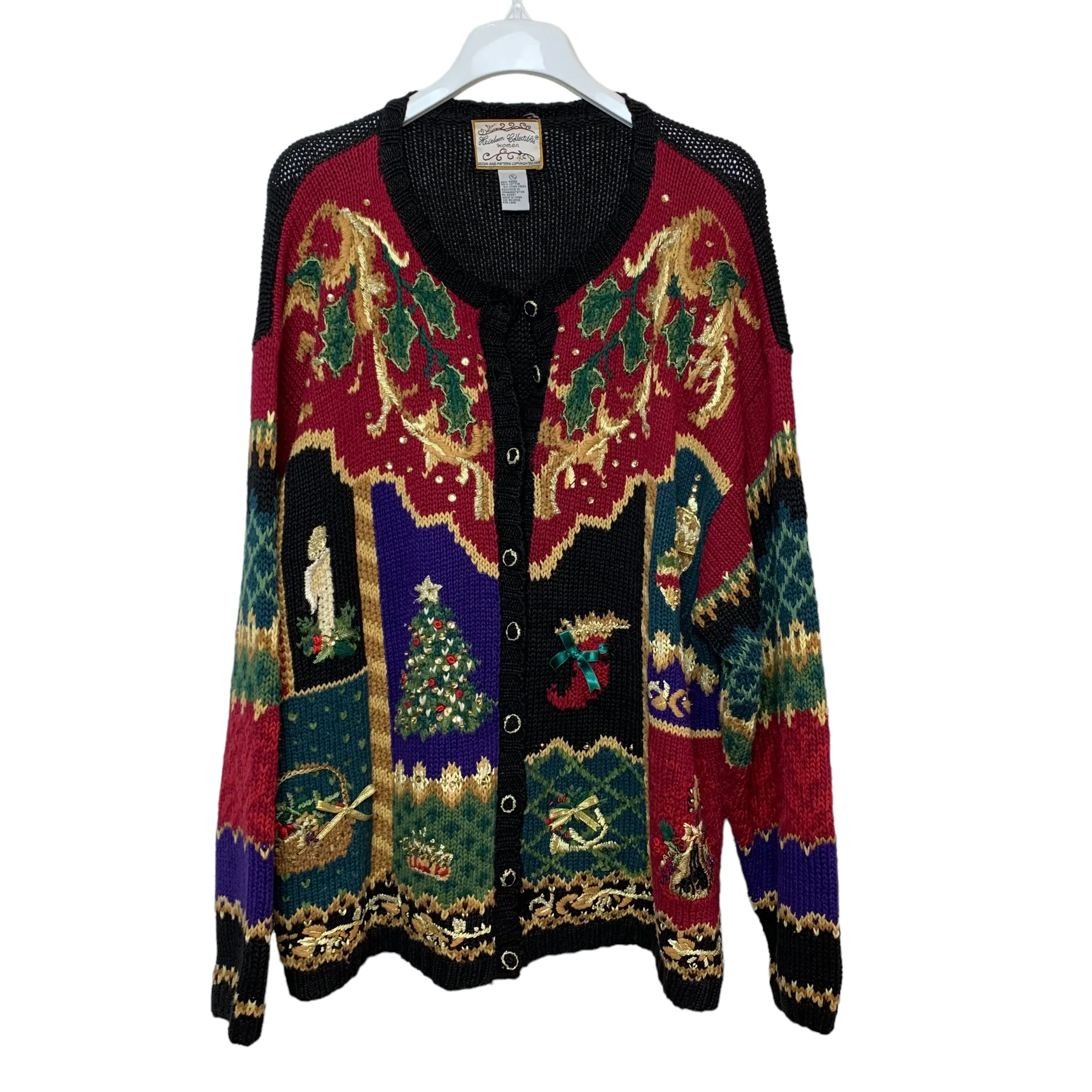 Vintage 90s Heirloom Collectibles Women Christmas Cardigan Sweater Chunky Knit 26/28