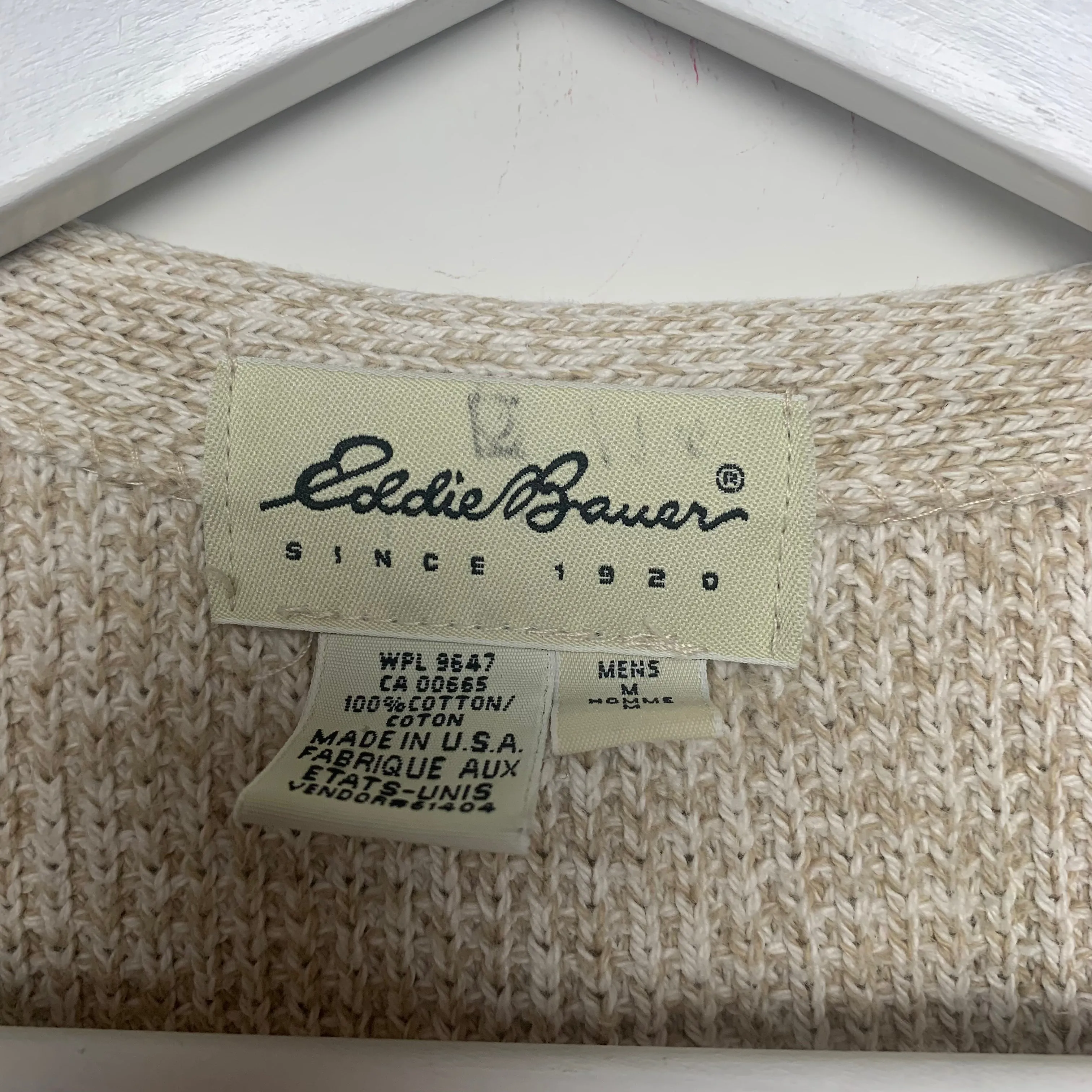 Vintage Eddie Bauer Oatmeal Sweater Vest Medium Made in the USA Cotton Knit