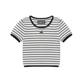 Vintage School Striped Knit Tee White