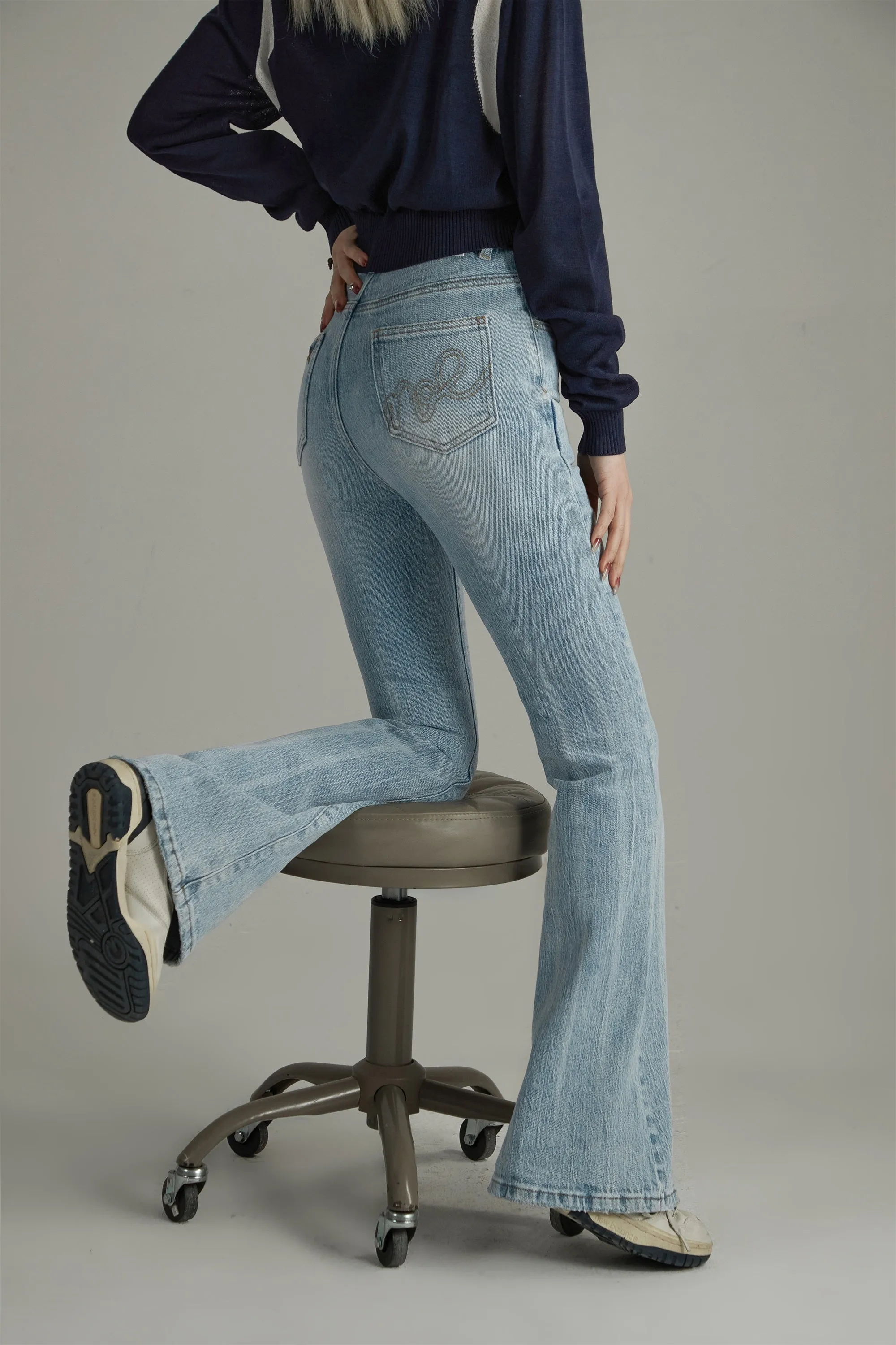 Washed Bootcut Denim Jeans