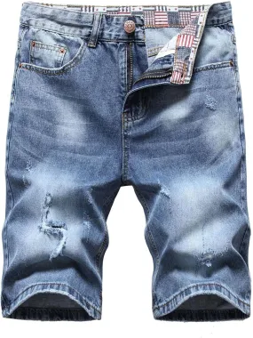 Washed Denim Shorts for Mens Casual Classic Fit Ripped Shorts Distressed Summer Jeans Shorts Workout Short Jeans Pants