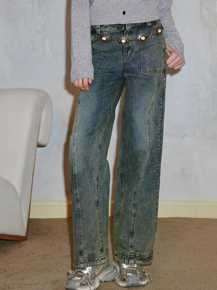 Washed straight jeans【s0000006410】