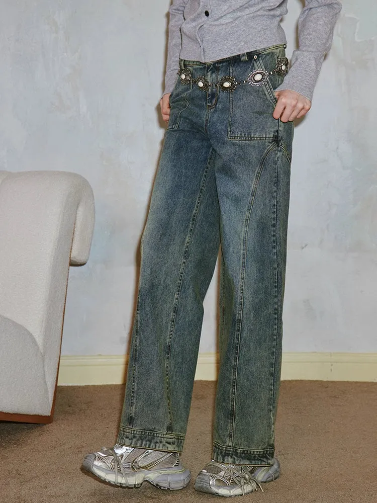 Washed straight jeans【s0000006410】