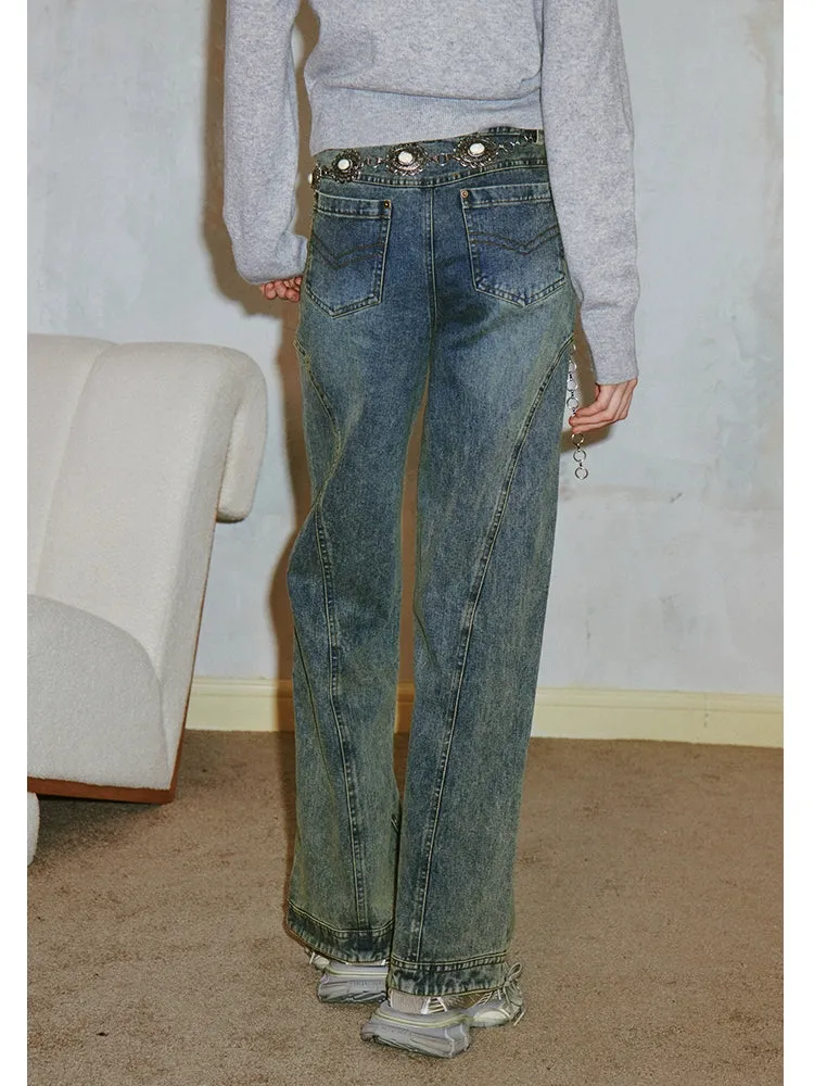 Washed straight jeans【s0000006410】